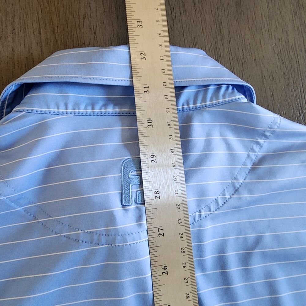 FJ Footjoy Mens Small Performance Golf Polo Blue White Striped Moisture Wicking - Picture 7 of 10